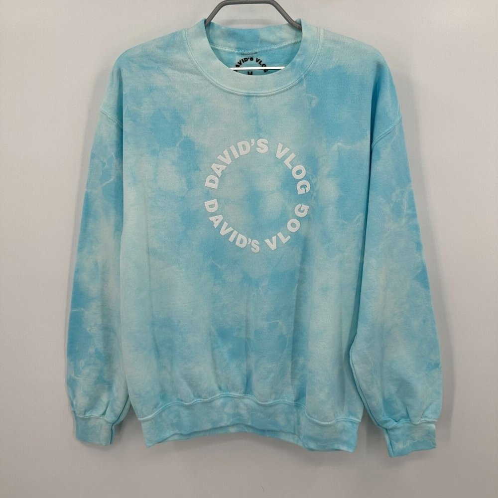 David Dobrik Blue Tie Dye Crew Neck Pullover Sweatshirt sz M Medium NWOT